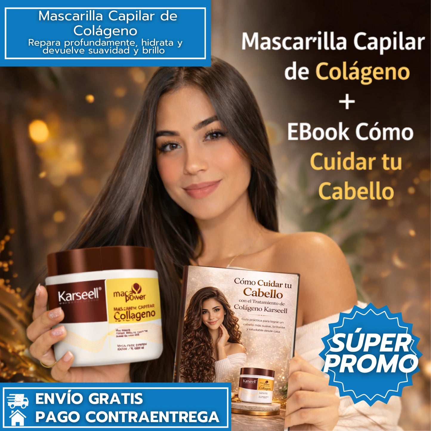 Karseell: Mascarilla Capilar de Colágeno 500ml Repara e hidrata el cabello dañado + Ebook como cuidar tu cabello