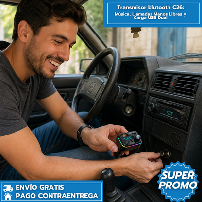 DriveAudio: Transmisor Bluetooth para Carro con Música, Llamadas Manos Libres y Carga USB Dual