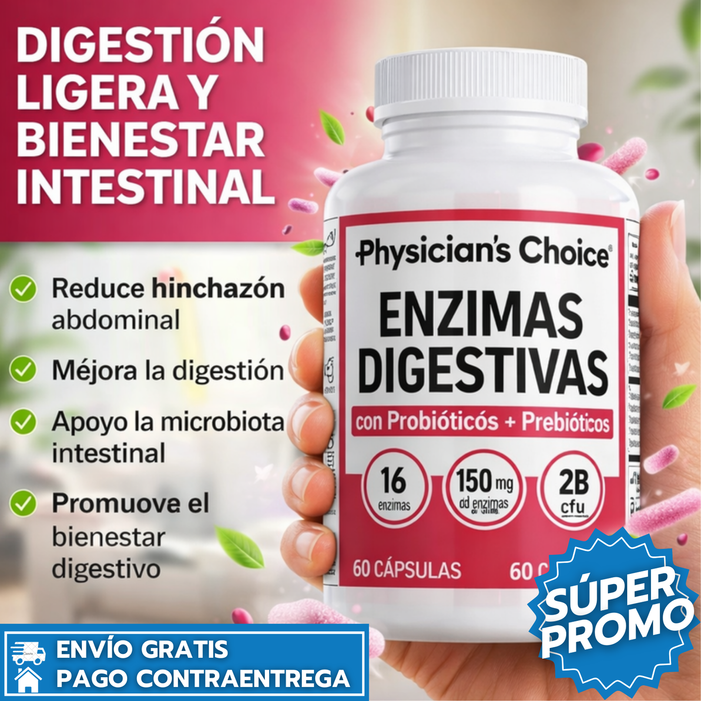 Digestive Enzyme Balance: Apoya una Digestión Saludable y Reduce la Hinchazón Después de Comer.