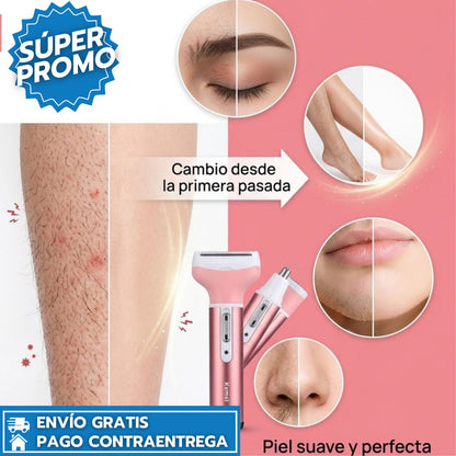 Depiladora 4 en 1 Recargable que Elimina el Vello sin Dolor, Protege la Piel y Deja un Acabado Suave en Minutos