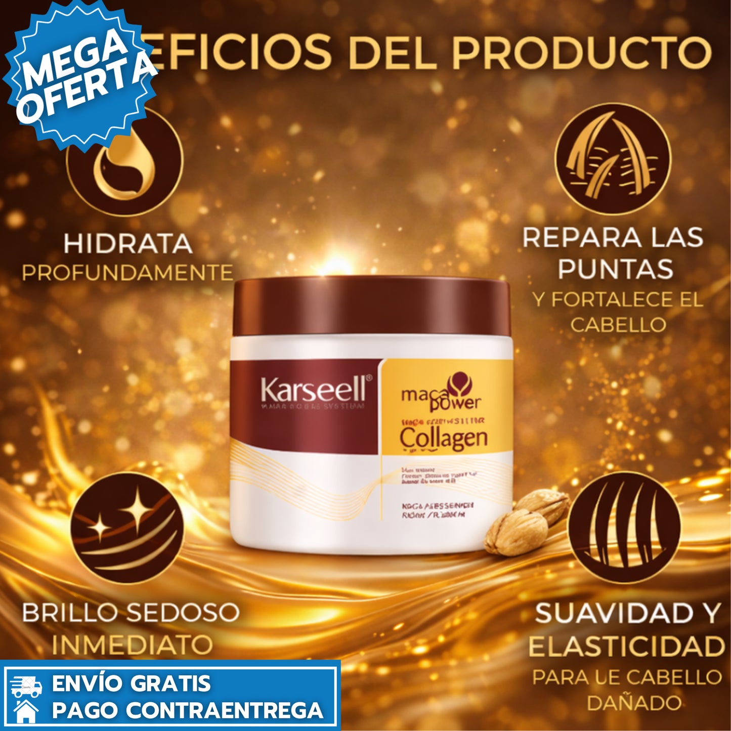 Karseell: Mascarilla Capilar de Colágeno 500ml Repara e hidrata el cabello dañado + Ebook como cuidar tu cabello