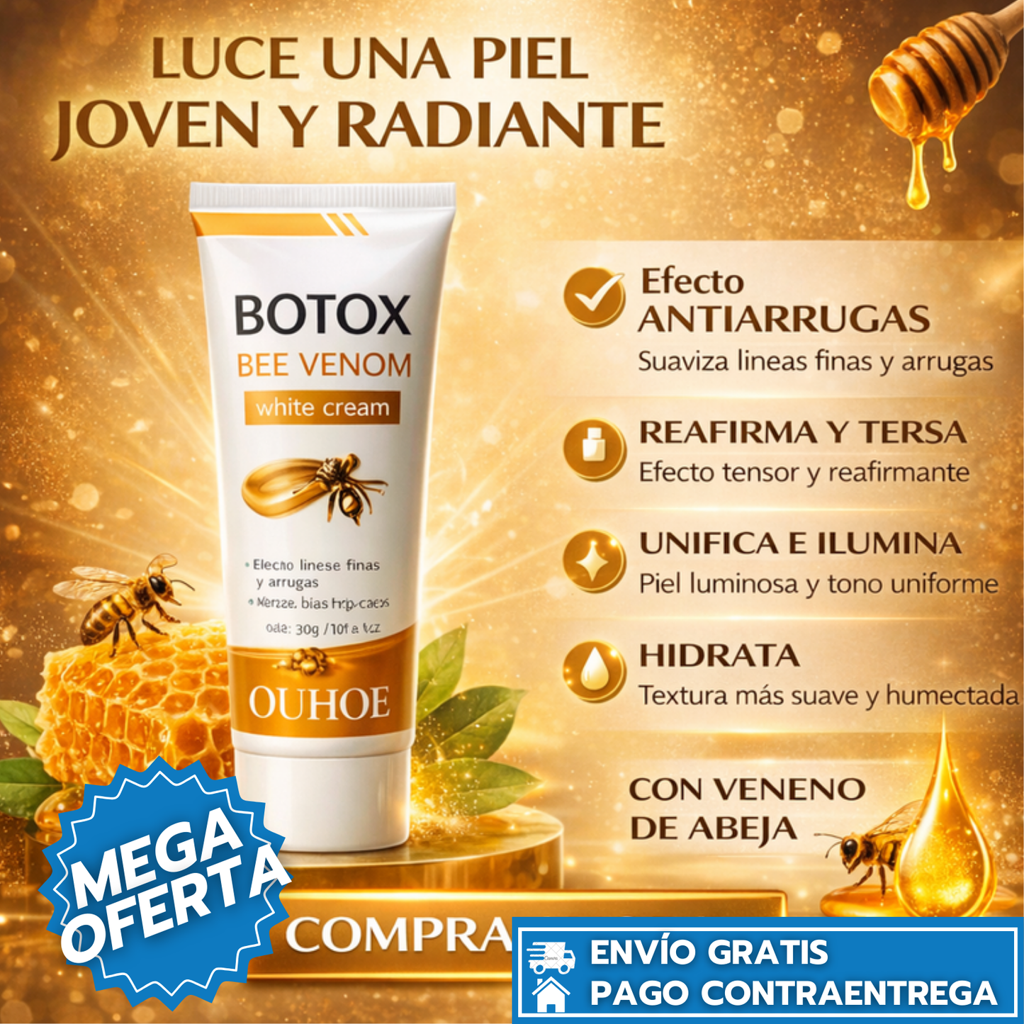 Oferta Especial: 2x1 - Botox Bee Venom Crema Reafirmante con Veneno de Abeja que Suaviza Arrugas y Tensa la Piel.