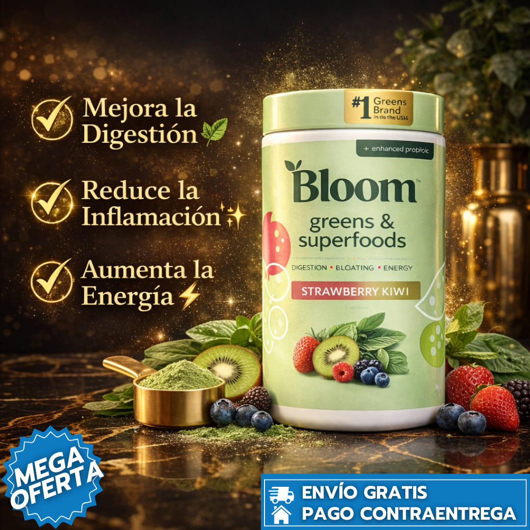 Bloom: Superalimento en polvo que mejora digestión y energía en una deliciosa cucharada diaria.
