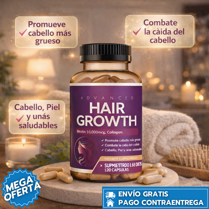 Hair Growth: Vitaminas que fortalecen la raíz y estimulan el crecimiento del cabello.