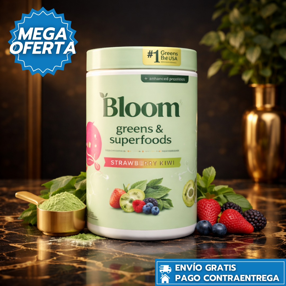 Bloom: Superalimento en polvo que mejora digestión y energía en una deliciosa cucharada diaria.