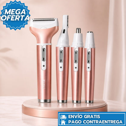 Depiladora 4 en 1 Recargable que Elimina el Vello sin Dolor, Protege la Piel y Deja un Acabado Suave en Minutos