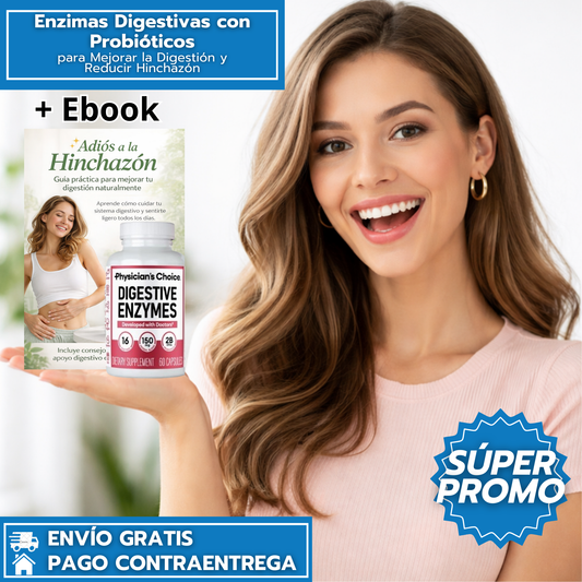 Digestive Enzyme Balance: Apoya una Digestión Saludable y Reduce la Hinchazón Después de Comer.